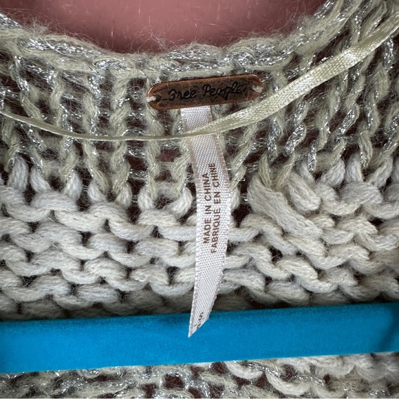 FREE PEOPLE Small Cardigan Sands of Time Sweater Cozy Long Mixed Knit Metallic - Picture 5 of 8